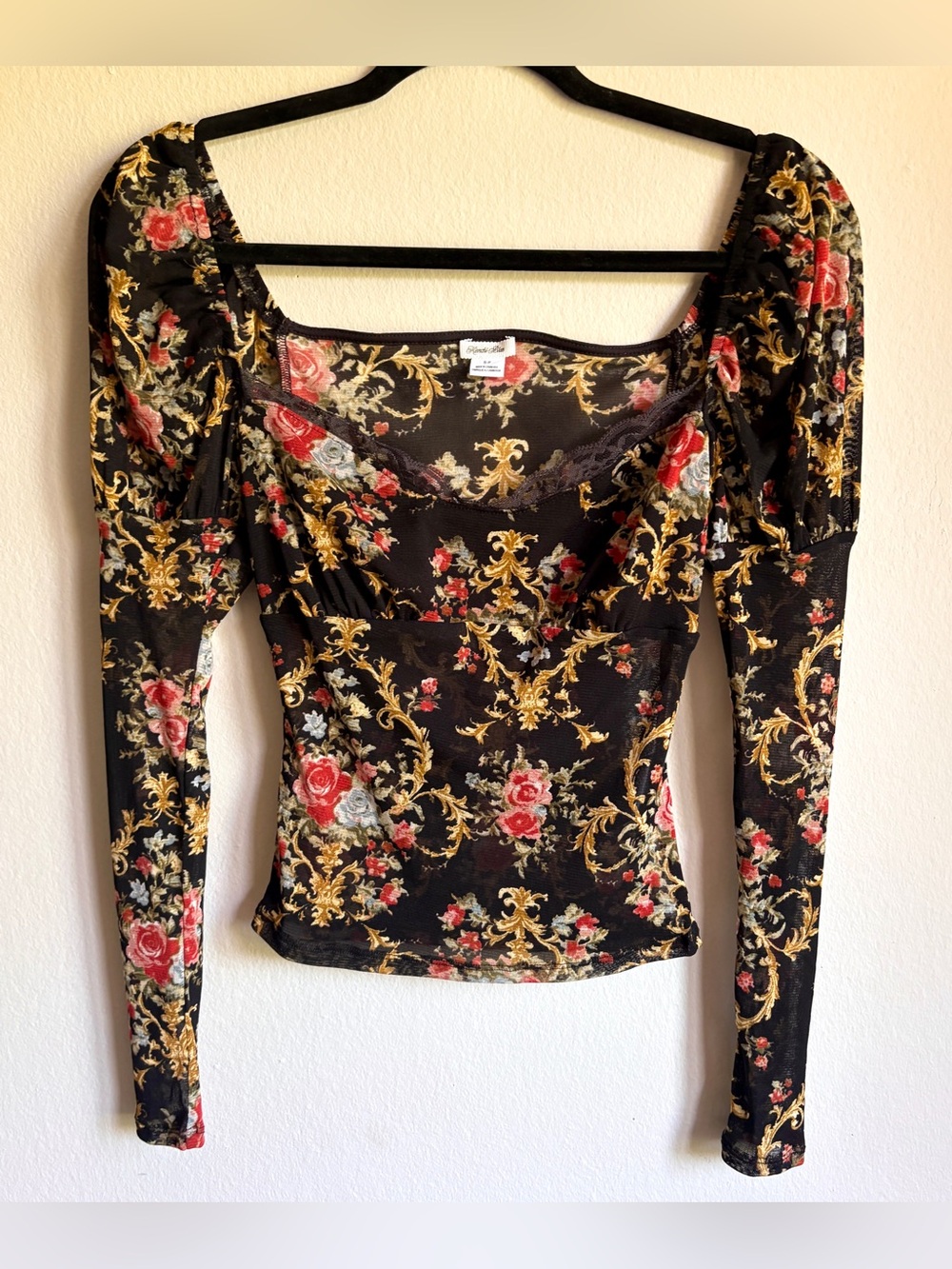 Kimchi Blue Black Mesh Long-Sleeve Top